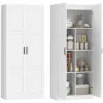 HOMCOM Farmhouse Pantry Cabinet, 71 Inch Tall Kitchen Pantry Storage Cabinet with Soft-Close Hinges, Adjustable Shelves, White - Image 11