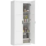 HOMCOM Farmhouse Pantry Cabinet, 71 Inch Tall Kitchen Pantry Storage Cabinet with Soft-Close Hinges, Adjustable Shelves, White