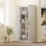 HOMCOM Farmhouse Pantry Cabinet, 71 Inch Tall Kitchen Pantry Storage Cabinet with Soft-Close Hinges, Adjustable Shelves, White - Image 9
