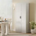 HOMCOM Farmhouse Pantry Cabinet, 71 Inch Tall Kitchen Pantry Storage Cabinet with Soft-Close Hinges, Adjustable Shelves, White - Image 10