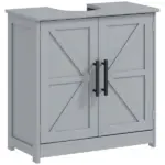 HOMCOM Farmhouse Pedestal Sink Storage Cabinet, Bathroom Sink Cabinet with 2 Barn Doors and Adjustable Shelf, Dark Gray - Image 11