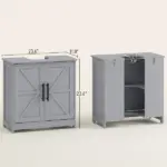 HOMCOM Farmhouse Pedestal Sink Storage Cabinet, Bathroom Sink Cabinet with 2 Barn Doors and Adjustable Shelf, Dark Gray - Image 3