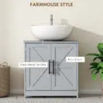 HOMCOM Farmhouse Pedestal Sink Storage Cabinet, Bathroom Sink Cabinet with 2 Barn Doors and Adjustable Shelf, Dark Gray - Image 5