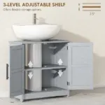 HOMCOM Farmhouse Pedestal Sink Storage Cabinet, Bathroom Sink Cabinet with 2 Barn Doors and Adjustable Shelf, Dark Gray - Image 6
