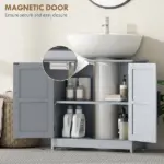 HOMCOM Farmhouse Pedestal Sink Storage Cabinet, Bathroom Sink Cabinet with 2 Barn Doors and Adjustable Shelf, Dark Gray - Image 7
