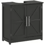 HOMCOM Farmhouse Pedestal Sink Storage Cabinet, Bathroom Sink Cabinet with 2 Barn Doors and Adjustable Shelf, Distressed Black - Image 11