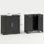 HOMCOM Farmhouse Pedestal Sink Storage Cabinet, Bathroom Sink Cabinet with 2 Barn Doors and Adjustable Shelf, Distressed Black - Image 3