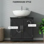 HOMCOM Farmhouse Pedestal Sink Storage Cabinet, Bathroom Sink Cabinet with 2 Barn Doors and Adjustable Shelf, Distressed Black - Image 5