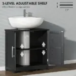 HOMCOM Farmhouse Pedestal Sink Storage Cabinet, Bathroom Sink Cabinet with 2 Barn Doors and Adjustable Shelf, Distressed Black - Image 6