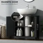 HOMCOM Farmhouse Pedestal Sink Storage Cabinet, Bathroom Sink Cabinet with 2 Barn Doors and Adjustable Shelf, Distressed Black - Image 7