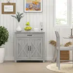 Farmhouse Sideboard Buffet Cabinet with Barn Doors, Drawer and Adjustable Shelf, Stone Gray - Image 2
