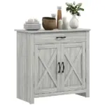 Farmhouse Sideboard Buffet Cabinet with Barn Doors, Drawer and Adjustable Shelf, Stone Gray - Image 11