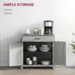 Farmhouse Sideboard Buffet Cabinet with Barn Doors, Drawer and Adjustable Shelf, Stone Gray - Image 4