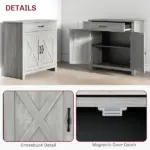 Farmhouse Sideboard Buffet Cabinet with Barn Doors, Drawer and Adjustable Shelf, Stone Gray - Image 7