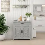 Farmhouse Sideboard Buffet Cabinet with Barn Doors, Drawer and Adjustable Shelf, Stone Gray - Image 10