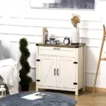 HOMCOM Farmhouse Style White Wooden Sideboard Kitchen Buffet Cabinet with Drawer and Shelf - Image 2