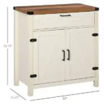 HOMCOM Farmhouse Style White Wooden Sideboard Kitchen Buffet Cabinet with Drawer and Shelf - Image 3