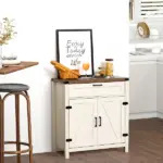 HOMCOM Farmhouse Style White Wooden Sideboard Kitchen Buffet Cabinet with Drawer and Shelf - Image 4
