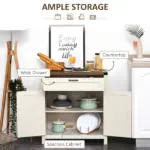 HOMCOM Farmhouse Style White Wooden Sideboard Kitchen Buffet Cabinet with Drawer and Shelf - Image 5