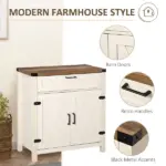 HOMCOM Farmhouse Style White Wooden Sideboard Kitchen Buffet Cabinet with Drawer and Shelf - Image 7