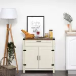 HOMCOM Farmhouse Style White Wooden Sideboard Kitchen Buffet Cabinet with Drawer and Shelf - Image 10