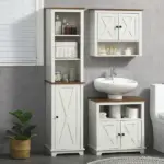 Farmhouse White Tall Bathroom Cabinet Door Adjustable Shelves 15.5x11.75x63 Storage - Image 2
