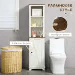 Farmhouse White Tall Bathroom Cabinet Door Adjustable Shelves 15.5x11.75x63 Storage - Image 4