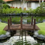 Outsunny Fir Garden Path: 5ft Wooden Bridge with Metal Railings for Ponds and Streams - Image 2