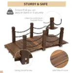 Outsunny Fir Garden Path: 5ft Wooden Bridge with Metal Railings for Ponds and Streams - Image 4