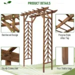 Outsunny Fir Wood Garden Arbor Arch Trellis Pergola Style Roof Climbing Vines Stained Wood 79 inch - Image 4