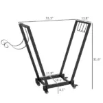 Outsunny Firewood Rack with Wheels, Metal Log Holder with Kindling and Tool Hooks, Indoor/Outdoor, 31.1" x 11.8" x 31.9", Black - Image 3