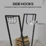 Outsunny Firewood Rack with Wheels, Metal Log Holder with Kindling and Tool Hooks, Indoor/Outdoor, 31.1" x 11.8" x 31.9", Black - Image 7