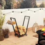 Outsunny Firewood Rack with Wheels, Metal Log Holder with Kindling and Tool Hooks, Indoor/Outdoor, 31.1" x 11.8" x 31.9", Black - Image 10