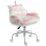 HOMCOM Fluffy Unicorn Vanity Office Chair with Rainbow Swivel Mid-Back Armrest and Nylon Casters Colorful - Image 11