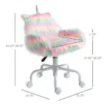 HOMCOM Fluffy Unicorn Vanity Office Chair with Rainbow Swivel Mid-Back Armrest and Nylon Casters Colorful - Image 3