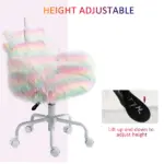 HOMCOM Fluffy Unicorn Vanity Office Chair with Rainbow Swivel Mid-Back Armrest and Nylon Casters Colorful - Image 4