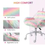 HOMCOM Fluffy Unicorn Vanity Office Chair with Rainbow Swivel Mid-Back Armrest and Nylon Casters Colorful - Image 5