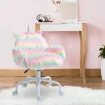 HOMCOM Fluffy Unicorn Vanity Office Chair with Rainbow Swivel Mid-Back Armrest and Nylon Casters Colorful - Image 7