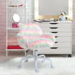 HOMCOM Fluffy Unicorn Vanity Office Chair with Rainbow Swivel Mid-Back Armrest and Nylon Casters Colorful - Image 10