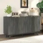 Fluted Sideboard Buffet Cabinet, 55" Coffee Bar Cabinet with 4 Doors, 2 Adjustable Shelves, 5 Wood Legs, Distressed Gray - Image 2