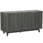 Fluted Sideboard Buffet Cabinet, 55" Coffee Bar Cabinet with 4 Doors, 2 Adjustable Shelves, 5 Wood Legs, Distressed Gray - Image 11