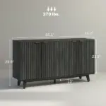 Fluted Sideboard Buffet Cabinet, 55" Coffee Bar Cabinet with 4 Doors, 2 Adjustable Shelves, 5 Wood Legs, Distressed Gray - Image 3