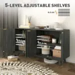 Fluted Sideboard Buffet Cabinet, 55" Coffee Bar Cabinet with 4 Doors, 2 Adjustable Shelves, 5 Wood Legs, Distressed Gray - Image 5