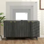 Fluted Sideboard Buffet Cabinet, 55" Coffee Bar Cabinet with 4 Doors, 2 Adjustable Shelves, 5 Wood Legs, Distressed Gray - Image 7