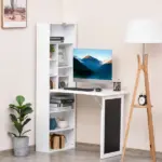 HOMCOM Fold Down Convertible Writing Table, Folding Desk With Blackboard and Side Shelf, Multi-Function Computer Office Workstation, White - Image 6