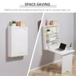 HOMCOM Fold Out Convertible Desk, Wall Mounted, Multi-Function Floating Desk with Shelf, White for Home Office - Image 4