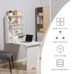 HOMCOM Fold Out Convertible Desk, Wall Mounted, Multi-Function Floating Desk with Shelf, White for Home Office - Image 6