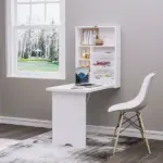 HOMCOM Fold Out Convertible Desk, Wall Mounted, Multi-Function Floating Desk with Shelf, White for Home Office - Image 10