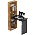 HOMCOM Fold-out Convertible Home Office Desk, Computer Desk with Blackboard and Side Shelf, Rustic Brown