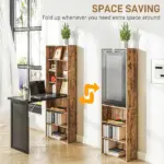 HOMCOM Fold-out Convertible Home Office Desk, Computer Desk with Blackboard and Side Shelf, Rustic Brown - Image 3